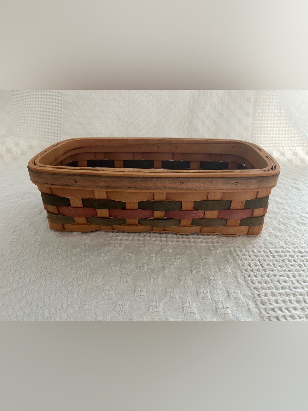 Handwoven Wood Basket with Green and Red Accents - Classic Home Accents